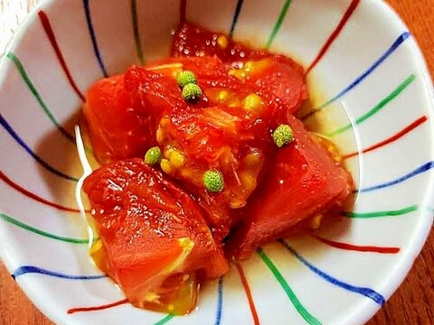 ●超簡単♪トマトのブランデー焼き★実山椒を添えて●